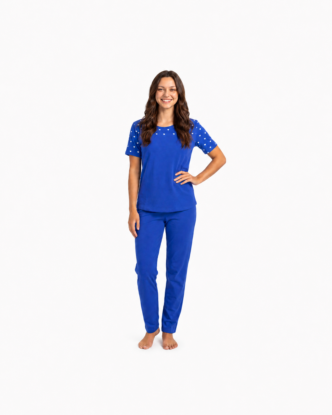 Pijama feminino azul royal manga curta