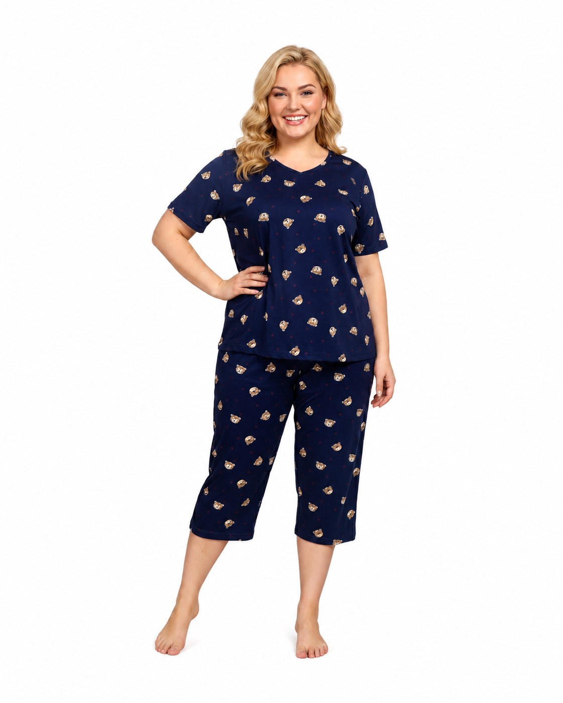 Pijama feminino azul marinho estampado capri
