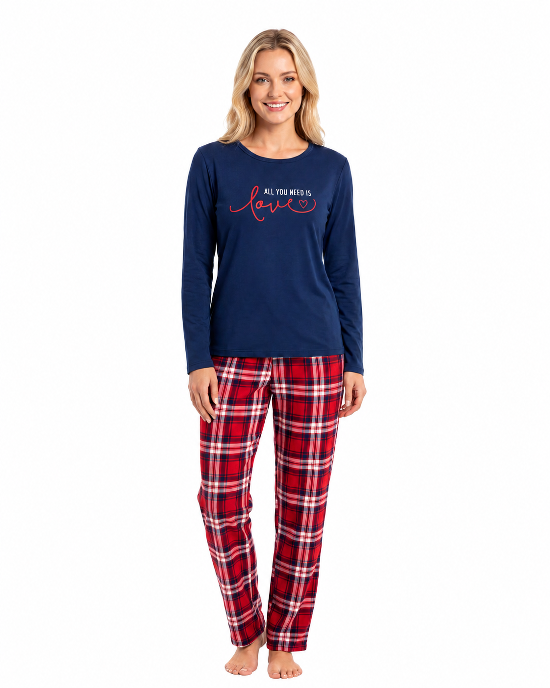Pijama feminino com calça xadrez vermelho